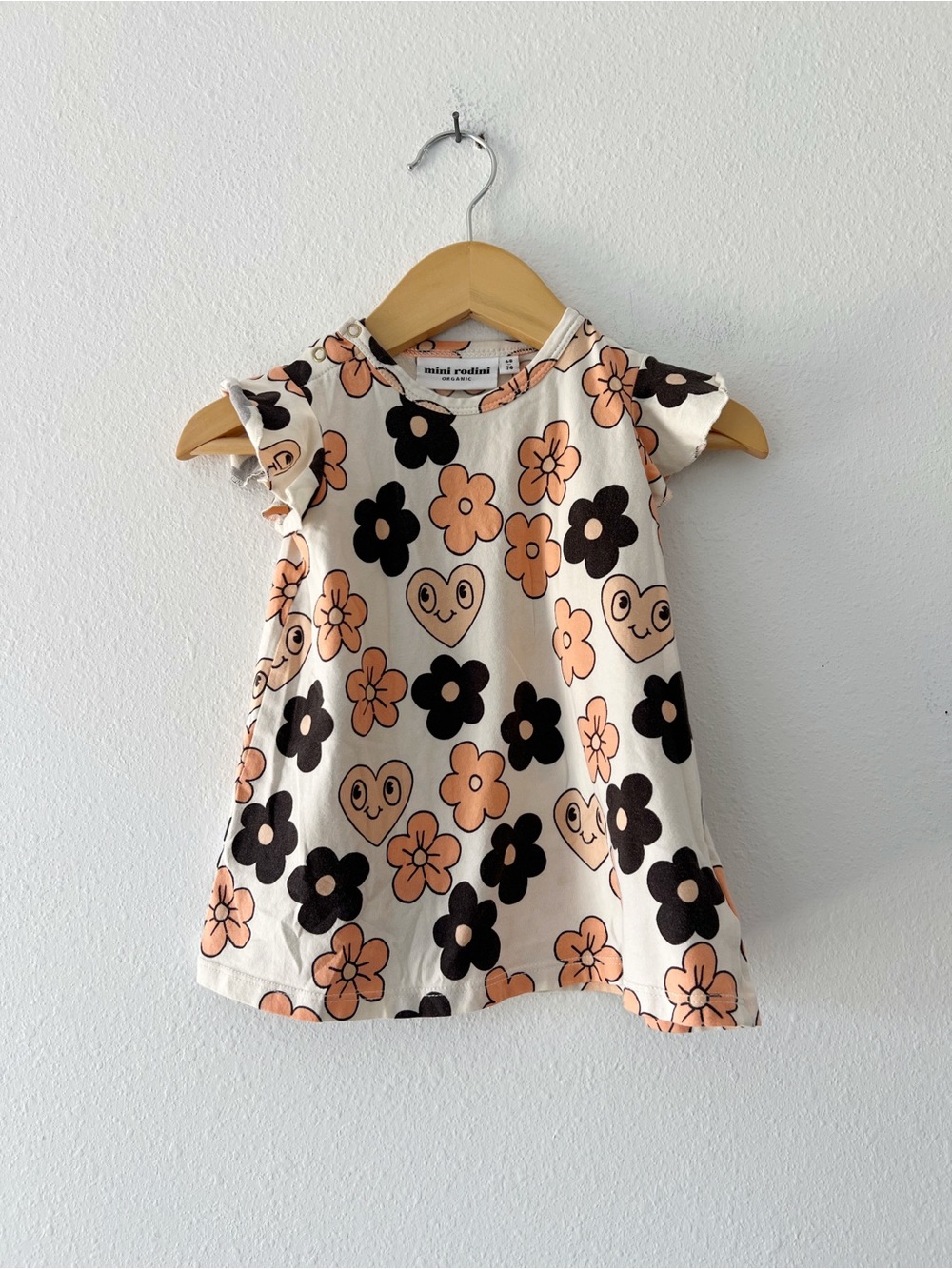 MINI RODINI | Organic Hearts and Daisies Dress | 6-9 mos